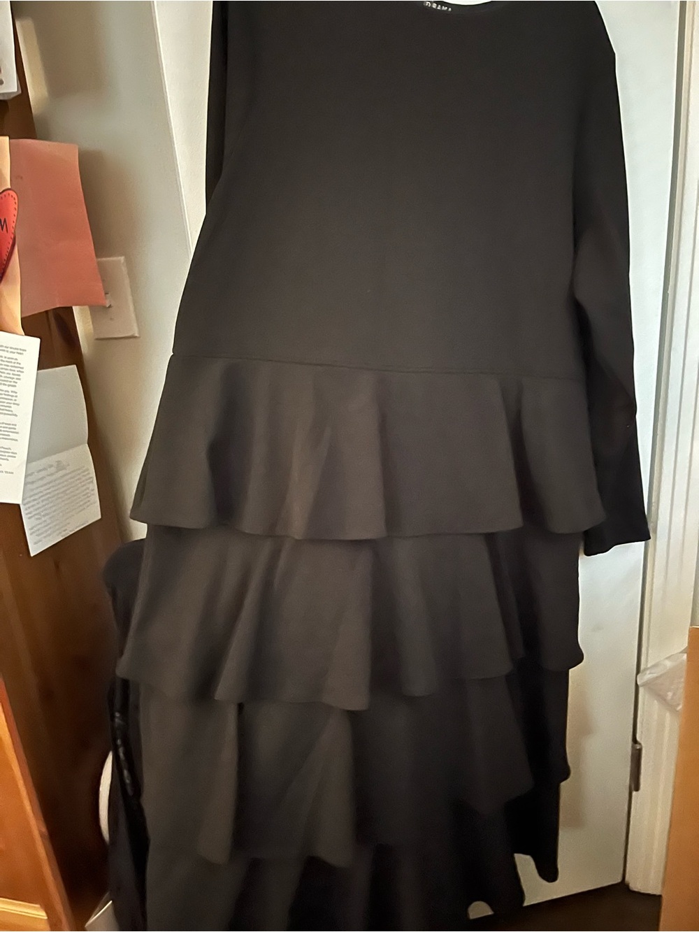 Tiered Ruffle Long-Sleeve Dress in Black
